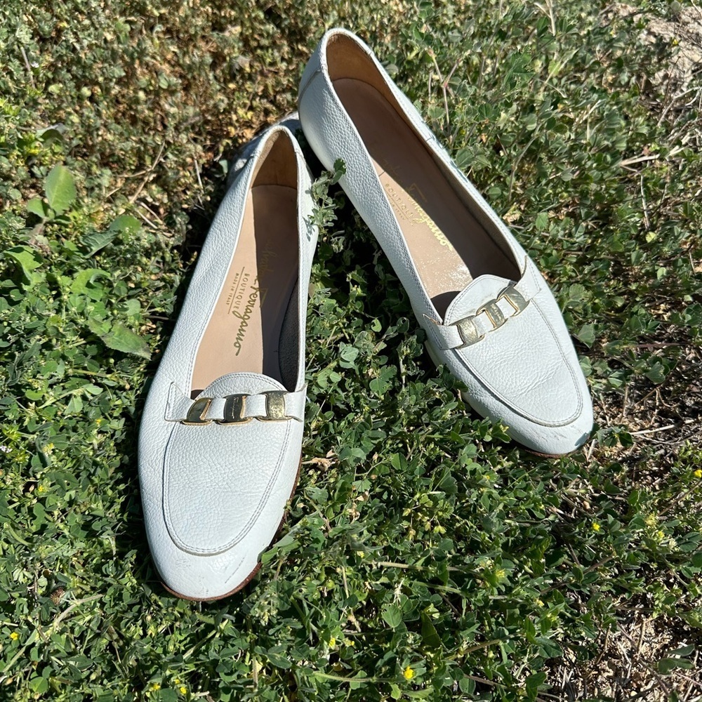 Salvatore Ferragamo Boutique Leather White Loafers 8.5
